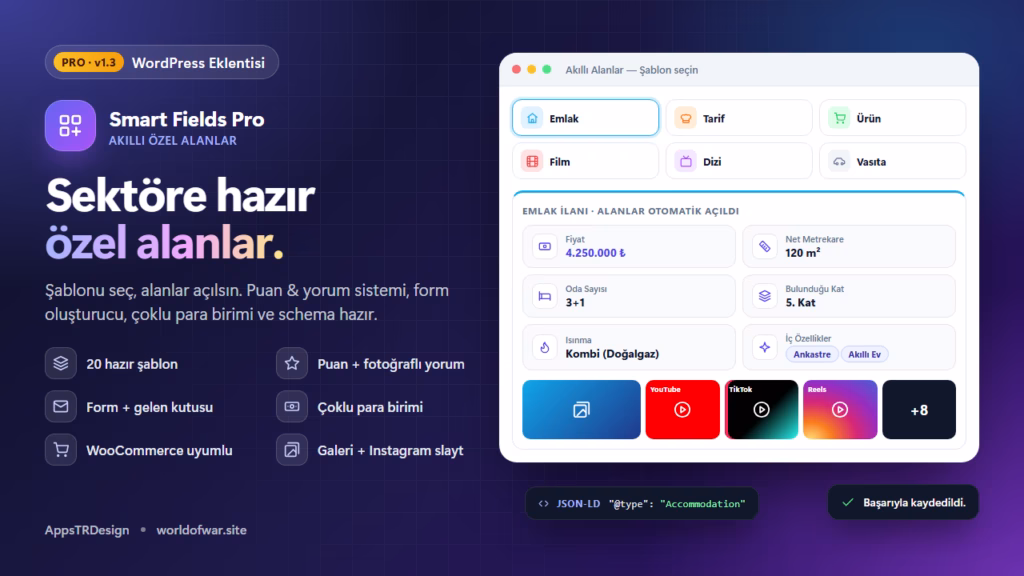 Smart Fields Pro – Özel Alanlar, Puan ve Yorum Sistemi, Form Oluşturucu ve Çoklu Para Birimi Smart Fields Pro – Özel Alanlar, Puan ve Yorum Sistemi, Form Oluşturucu ve Çoklu Para Birimi